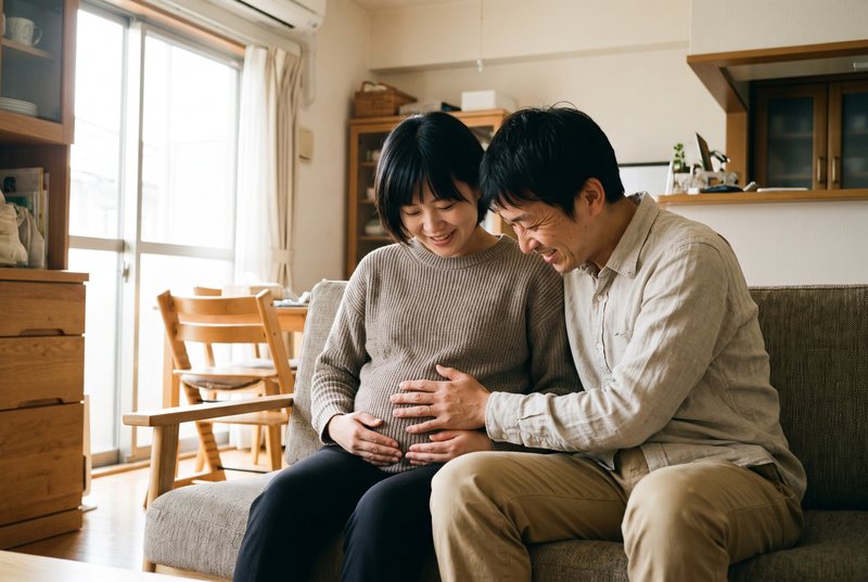 ソファで寄り添う夫婦